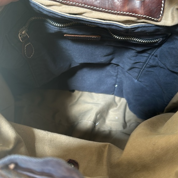 Polo Ralph Lauren RL Co Blue Canvas Brown Leather Backpack with Patches AS IS - Picture 15 of 16